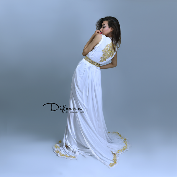 Moroccan Handmade White Golden Takchita