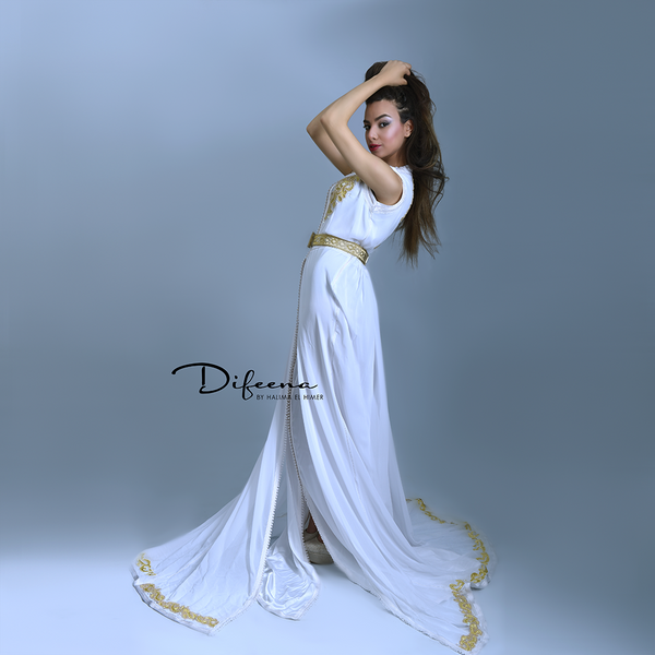 Moroccan Handmade White Golden Takchita