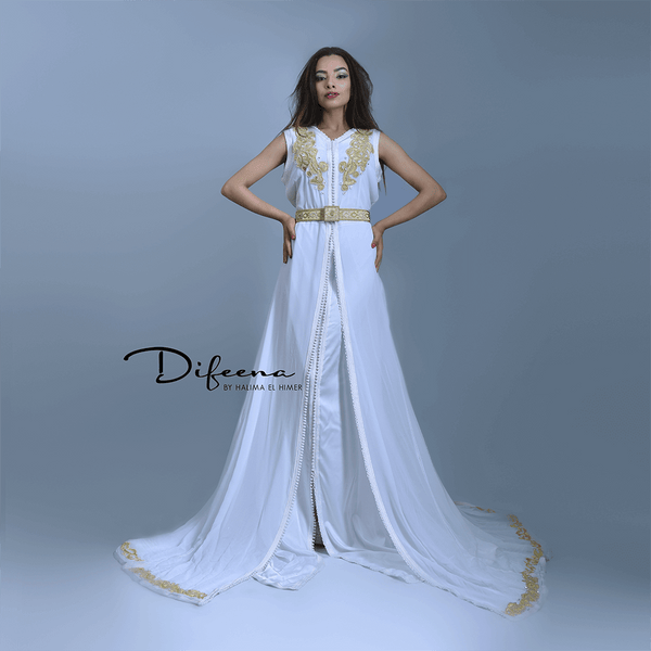 Moroccan Handmade White Golden Takchita