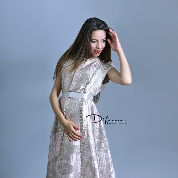 Moroccan Handmade Silver Pink Kaftan