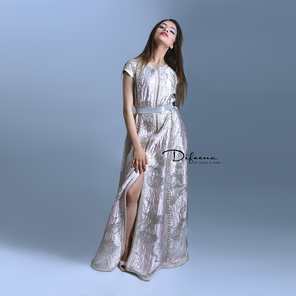 Moroccan Handmade Silver Pink Kaftan